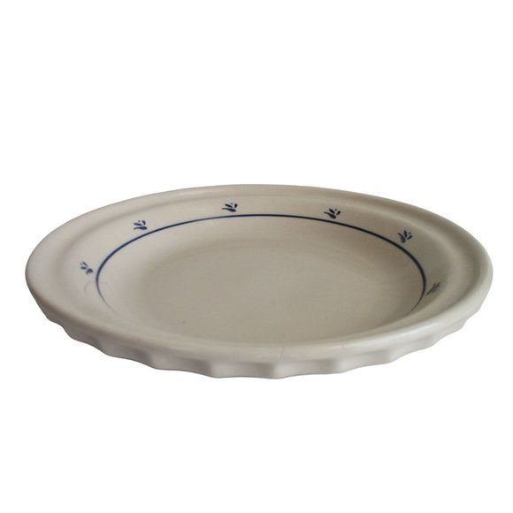 *ROSEVILLE POTTERY Friendship Pie Plate Dish Ivory Blue Thumbprint Ohio USA Made - Picture 12 of 13